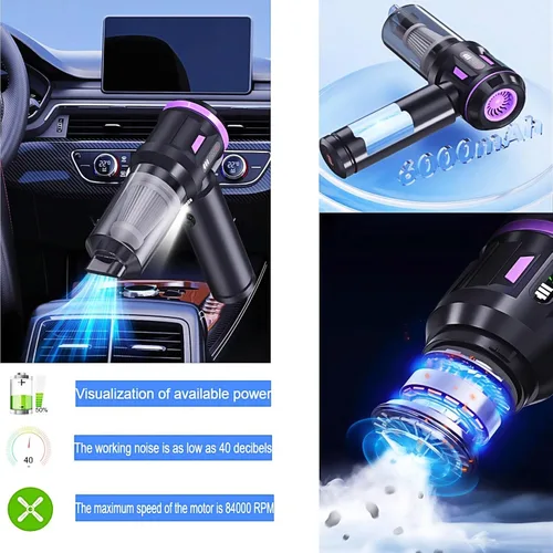 Vista 8 de Aspiradora de mano portátil inalámbrica para automóvil limpiadora Aspiradora para Carro, 4 en 1, nuevo Pro con pantalla LED V2, soplador de aire