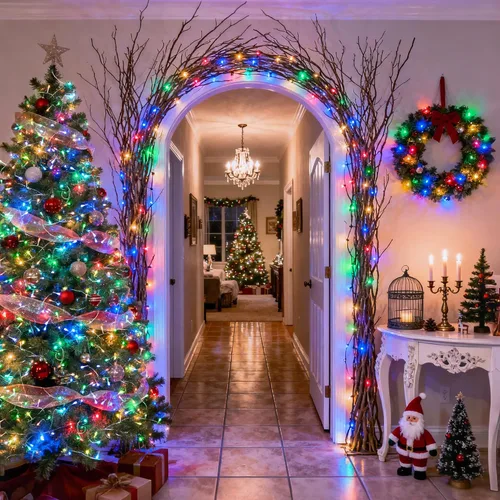 Vista 3 de JMEXSUSS Luces de Navidad multicolor que funcionan con pilas con 8 modos de control remoto, impermeables, 33 pies, 100 luces LED de Navidad