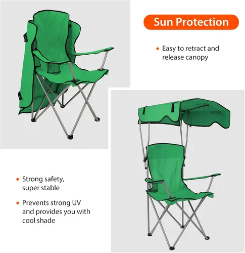 Vista 4 de KOCASO Silla de camping plegable con toldo – Silla de playa de protección solar con toldo de sombra, carga de 330 libras, asiento plegable