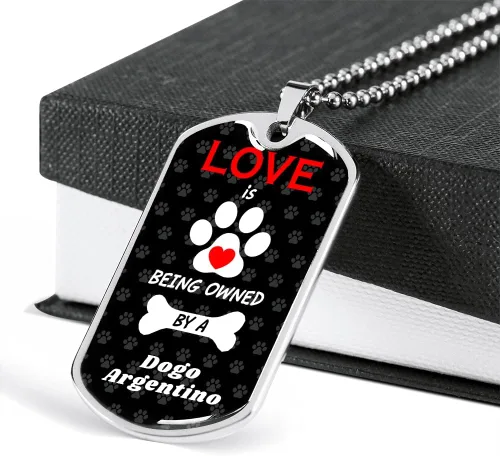 Vista 3 de Dogo Argentino Love Is Stainless Steel or 18k Gold Dog Tag 24" Chain