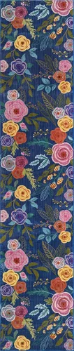Vista 3 de Unique Loom Blossom Collection - Alfombra Ashley (2' 7" x 12' 2", alfombra de pasillo, azul/oliva)