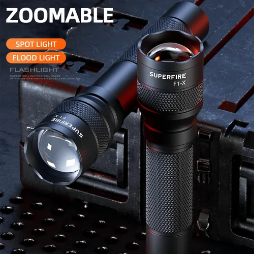 Vista 5 de SuperFire Linternas tácticas compactas, linterna pequeña con zoom con chips potentes, mini linterna LED recargable, linterna de bolsillo de 4 modos