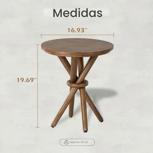 Vista 2 de COZAYH Mesa auxiliar redonda de madera rústica pequeña con patas incluidas