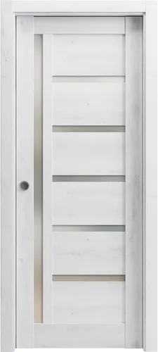 Vista 2 de Puerta corrediza francesa de bolsillo de 42 x 96 pulgadas Quadro 4088 blanco nórdico con vidrio esmerilado Kit de accesorios de riel Puerta