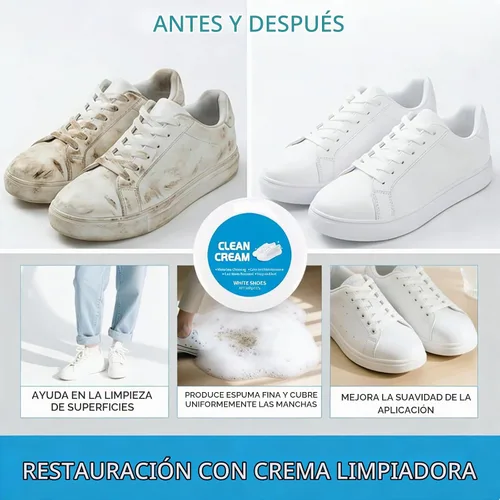 Vista 6 de Crema limpiadora de zapatos blanca, multiusos, sólida, sin lavado, viene con esponja limpiadora de crema blanca