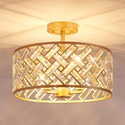Vista 2 de AGV LIGHTING Lámpara de Techo Semiempotrada Dorada, Lámpara de Araña de Cristal para Techo para Dormitorio, Cocina, Pasillo