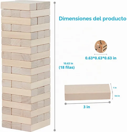 Vista 3 de SpeedArmis Mini torre de caída, juego de apilamiento de madera de 54 piezas