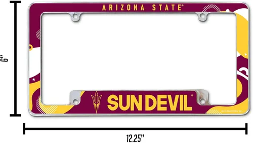 Vista 5 de Rico Industries ASU Wave - Marco de matrícula cromado de 12 x 6 pulgadas de la NCAA Arizona State Sun Devils para automóvil, camión, SUV Ola