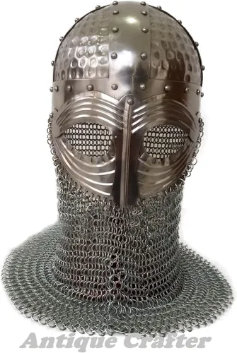 Vista 2 de Casco medieval de caballero normando armadura de batalla casco vikingo de malla color plateado Plateado M