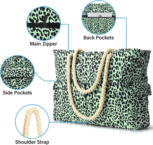 Vista 3 de Becokan Bolsa de playa para mujer, bolsa de playa extra grande, impermeable, a prueba de arena, con cremallera, bolsa de playa para piscina