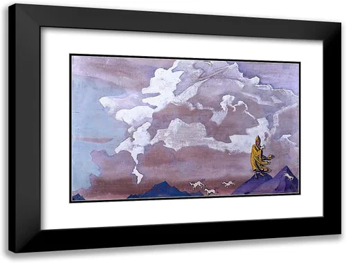 Vista 5 de ArtDirect Roerich, Nicholas 24x18 Black Modern Framed Art Print Titled: White Horses Black Modern Wood Frame