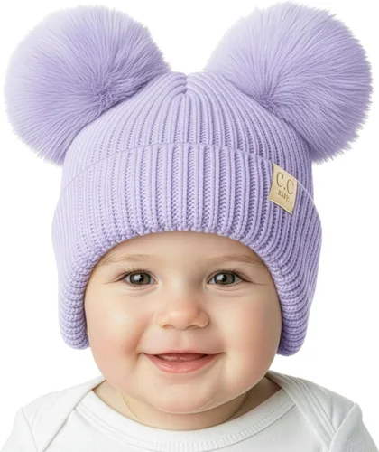Vista 11 de Funky Junque Gorro de invierno con doble pompón para bebé de 0 a 12 meses, bonito gorro de punto acogedor para clima frío Patrón de tejido
