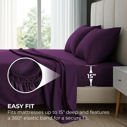 Vista 105 de Pure Bedding Juego de Sábanas Twin - Sábanas de Cama de Microfibra Ultra-Suave 1800 - Doble Cepillado - Bolsillos Profundos - Ajuste Fácil - Extra