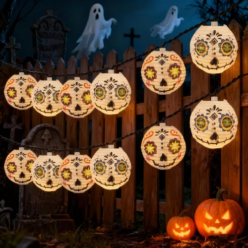 Vista 9 de Abeja luces de cadena de linterna de nailon blancas, luces de cadena de linterna blancas para exteriores de 8.5 pies con 10 luces, decoraciones
