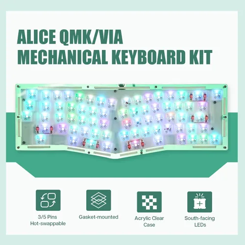 Vista 2 de EPOMAKER Alice QMKVIA - Kit de teclado mecánico con cable acrílico intercambiable en caliente con increíbles retroiluminación RGB, compatible