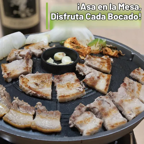 Vista 3 de COOKKING - Sartén para parrilla BBQ tradicional coreana, forma de caldera con tapa - Parrilla de aluminio fundido antiadherente