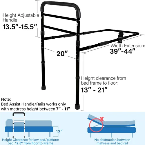 Vista 4 de Vaunn Nuevo Riel de Asistencia Ajustable para Cama Médica (Cumple con el Estándar de Seguridad ASTM F3186–17) y Barra de Agarre con Protector