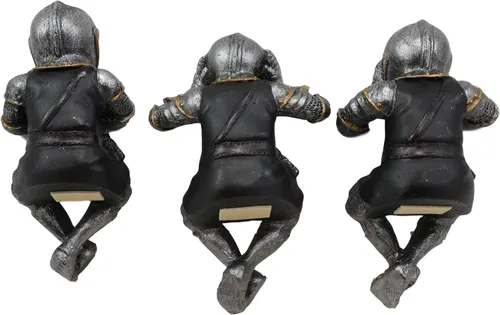 Vista 5 de Ebros Gift Juego de 3 caballeros reales renacentistas medievales con repisa de túnica negra o estante, 4 pulgadas de alto, traje de armadura