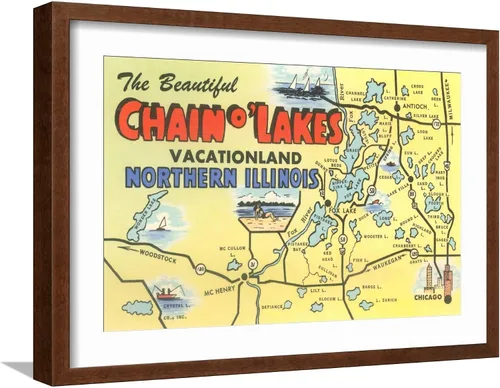 Vista 6 de AllPosters Póster decorativo para pared con mapa de Chain O'Lakes, Illinois sobre marco negro, 18 x 12 pulgadas