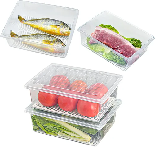 Vista 9 de Recipiente de almacenamiento de alimentos, recipientes de plástico para alimentos con placa de drenaje extraíble y tapa, contenedores
