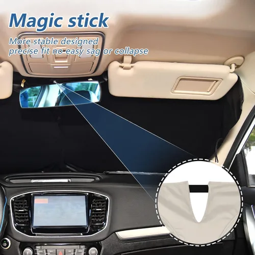 Vista 2 de Parasol para parabrisas beige con bolsa de almacenamiento, visera plegable para ventana delantera, parasol de automóvil para SUV, camión, protector