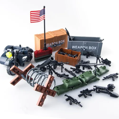 Vista 4 de Paquete de armas, accesorios de armas militares, juguetes modelo soldado de la Segunda Guerra Mundial, equipo militar, bloques de batalla