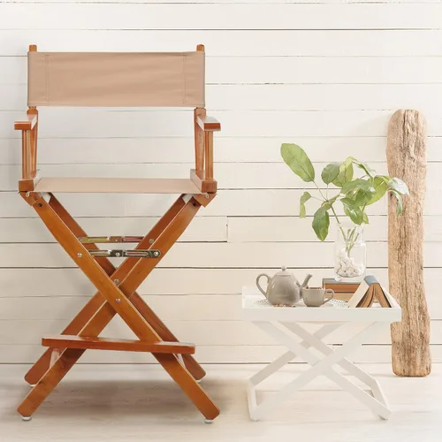 Vista 4 de Casual Home - Silla de director de 24 pulgadas, marco de roble miel, con lona bronceada, altura de mostrador