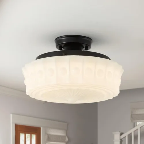 Vista 13 de [Usado] youngrender Accesorios de Lámpara Colgante Estilo Escuela, Lámpara Colgante de Cristal Lechoso Dorado de Latón de 9", Iluminación Colgante