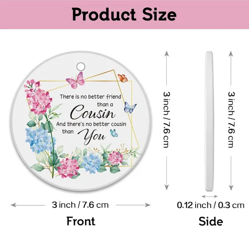 Vista 3 de REWIDPARTY Adorno floral de primo, placa de recuerdo para árbol de Navidad, regalo de graduación, cumpleaños, para mujeres y hombres, adorno