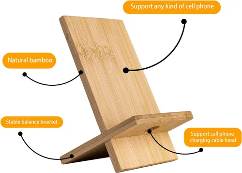 Vista 2 de Healfyya Soporte para tableta de bambú - Soporte plegable ajustable para iPad con puerto de carga para escritorio o cocina
