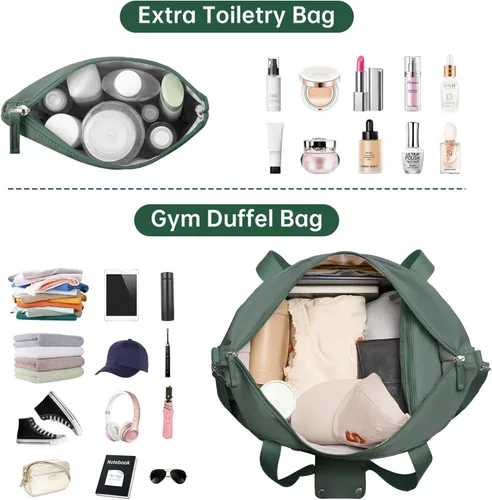 Vista 3 de Bolsa de viaje para mujer y hombre, N-Dark Green, Bolsa de gimnasio con puerto de carga USB