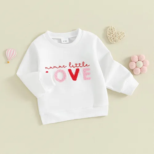 Vista 8 de SOLILOQUY Traje de San Valentín para bebé, niña, niño, amor, estampado de corazón, sudadera de manga larga, sudadera de otoño para bebé