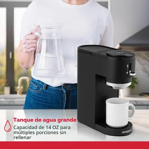 Vista 5 de Holstein Housewares Cafetera 2 en 1 de una sola porción, doble preparación, compatible con cápsulas K-Cup y café molido, filtro reutilizable Negro