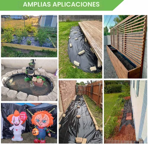 Vista 5 de Feitore Lámina de plástico negro de 4 mil, barrera de malas hierbas, tela de paisaje resistente de plástico para jardín, rollo de polietileno