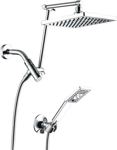 Vista 12 de BRIGHT SHOWERS Cabezal de ducha de lluvia con rociador de mano, juego de cabezal de ducha de lluvia de 8 pulgadas con manguera de 60 pulgadas, juego