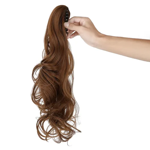 Vista 17 de Extensión de cola de caballo con clip de garra, de 18 pulgadas, extensiones de cabello ondulado largo para mujer, extensiones de cola de caballo