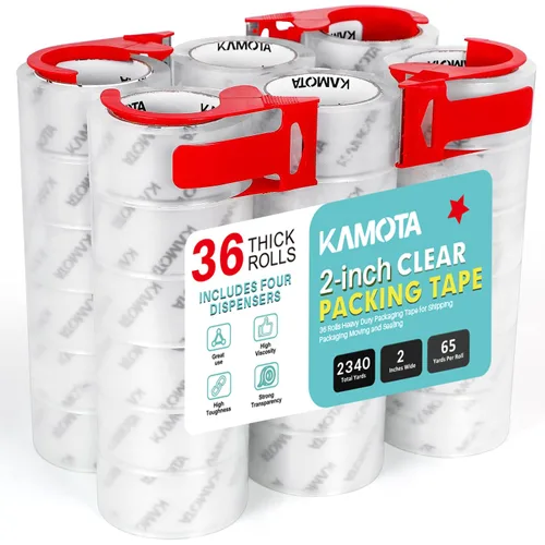 Vista 8 de KAMOTA Cinta de embalaje, 36 rollos de cinta de embalaje transparente resistente para embalaje de envío, sellado en movimiento, 1.88 pulgadas