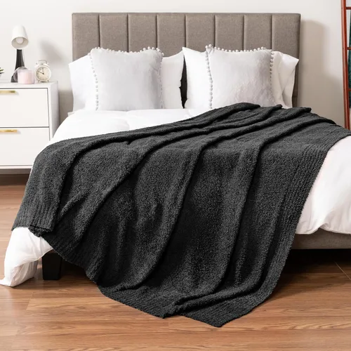 Vista 4 de PAVILIA Manta supersuave para sofá, manta mullida y acogedora de peso ligero en negro; manta de punto cálida y esponjosa para cama o sofá, 50x60