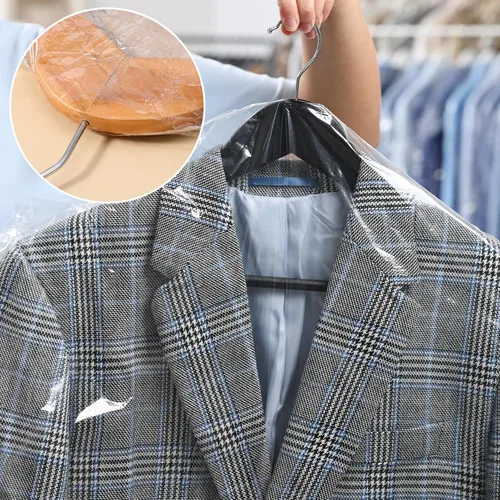 Vista 6 de Paquete de 100 bolsas de ropa para colgar ropa, bolsas de plástico para limpieza en seco, fundas de ropa transparentes para tintorería