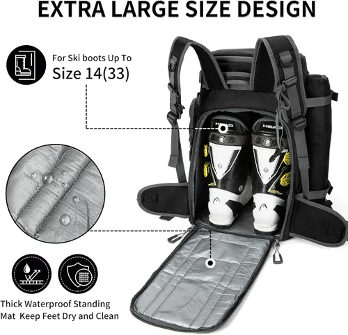 Vista 4 de Bolsa para Botas de Esquí de 65L, Bolsa de Viaje Grande Tipo Duffel, Mochila para Botas de Esquí de 1680D Nylon Impermeable y Acolchada