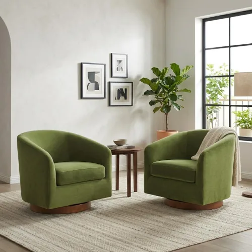 Vista 20 de CHITA Silla Giratoria de Acento, Silla Barrel Tapizada en Terciopelo con Certificación FSC para Sala de Estar, Completamente Ensamblada, Naranja