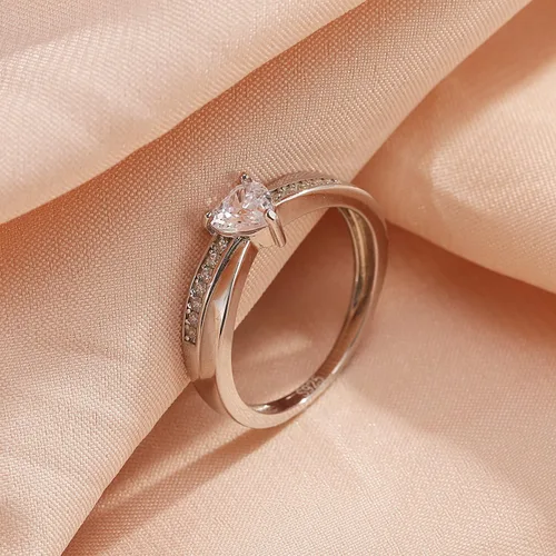 Vista 3 de Anillo de compromiso de plata de ley 925 con forma de corazón para ella, anillo solitario de compromiso de boda, eternidad, aniversario, para mujer