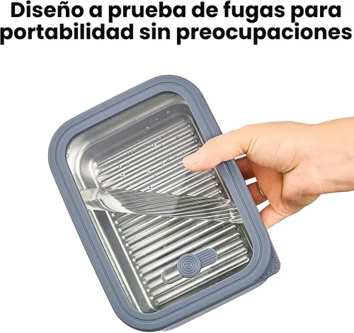 Vista 6 de Recipientes de alimentos de acero inoxidable de 22 oz/22.0 fl oz, recipientes de acero inoxidable con tapas, recipientes para aperitivos, lonchera