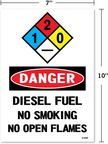 Vista 2 de Peligro: Diesel Fuel No Smoking No Open Flames Sign, 7 X 10 Pulgadas Vinilo Pegatina