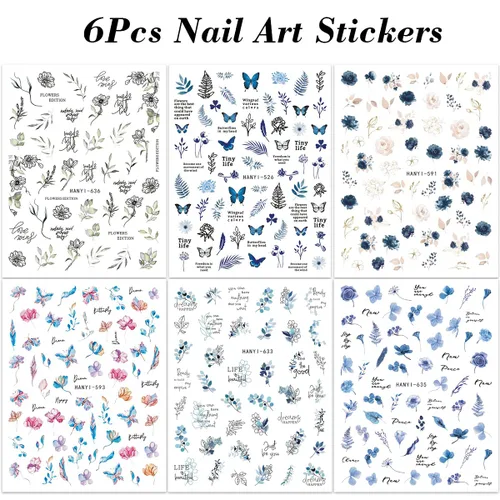 Vista 7 de Calcomanías de arte de uñas de flores, calcomanías de uñas de mariposa con encanto, calcomanías de uñas de primavera y verano, calcomanías de uñas