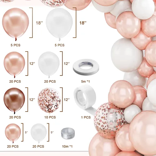 Vista 2 de Kit de arco de globos de oro rosa, globos de oro rosa, kit de guirnalda de globos de oro rosa, decoraciones de fiesta de oro rosa, decoraciones