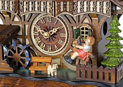 Vista 4 de Reloj cucú tradicional, estilo casa en el bosque negro, con bailarinas, para la cocina y el hogar.