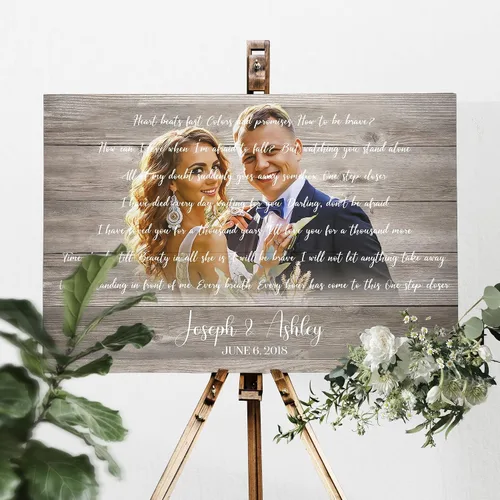 Vista 3 de Awesometik Letra de canción de boda con retrato personalizado de foto personalizada Primera danza canción favorita 1er aniversario renovación