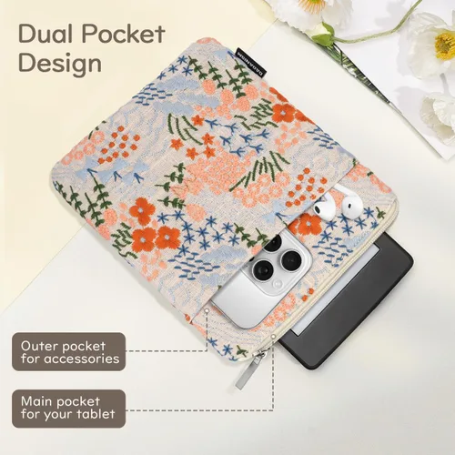 Vista 4 de Dadanism Manga acolchada de flores bordadas de 6-7 pulgadas para lector Beige floral