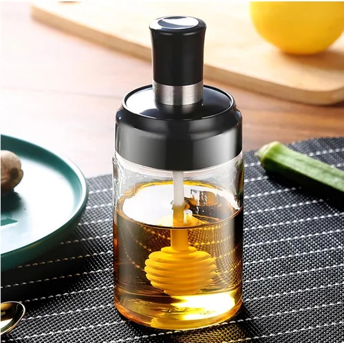Vista 5 de MIUPOO Tarro de miel con cubierta de cuchara, diseño ondulado antideslizante botella de miel de vidrio, transparente de contenedor de miel, olla